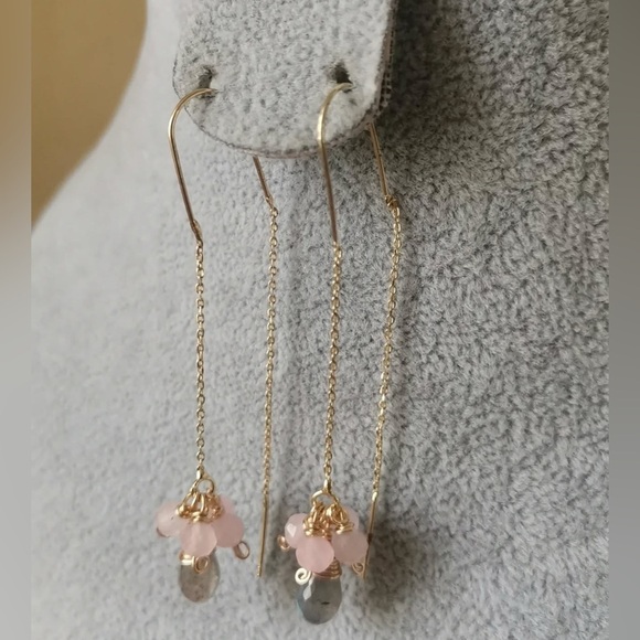 Delicate earrings made of labradorite and pink quartz. - Picture 2 of 7